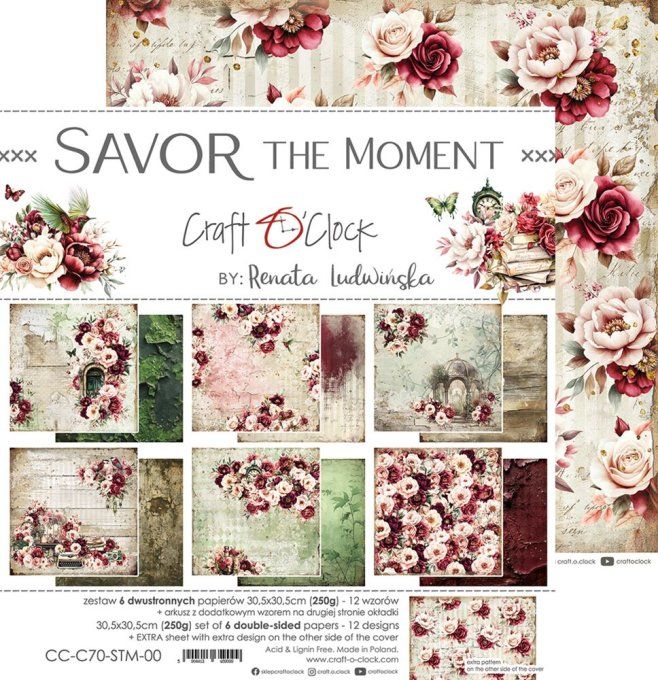 Ensemble de 6 feuilles, 30x30cm, collection : Savor the moment - Craft O Clock, 250g