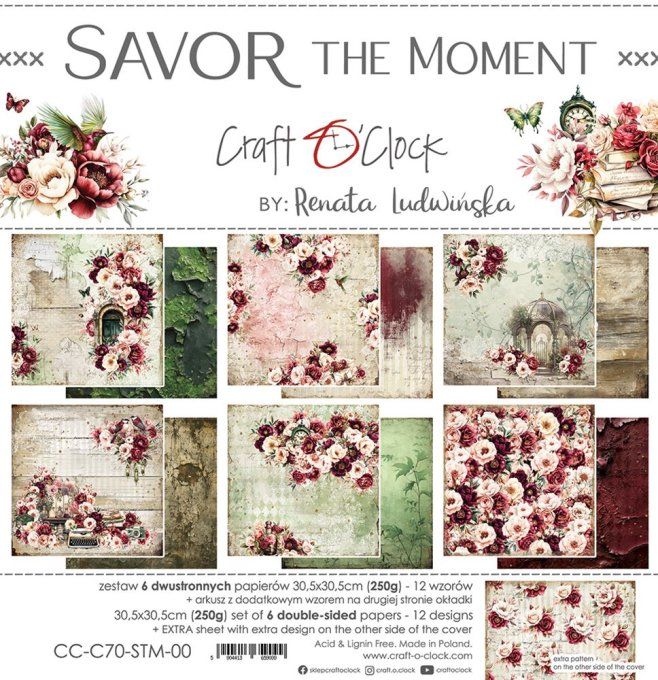 Ensemble de 6 feuilles, 30x30cm, collection : Savor the moment - Craft O Clock, 250g