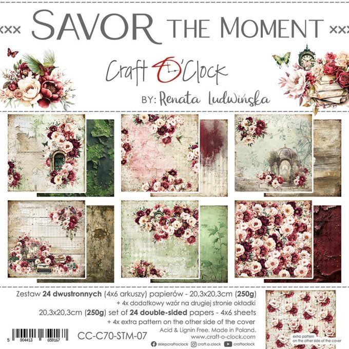 Ensemble de 24 feuilles, 20x20cm, collection : Savor the moment - Craft O Clock, 250g