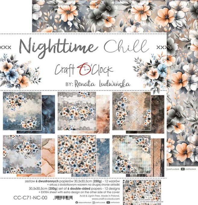 Ensemble de 6 feuilles, 30x30cm, collection : Nighttime chill - Craft O Clock, 250g 