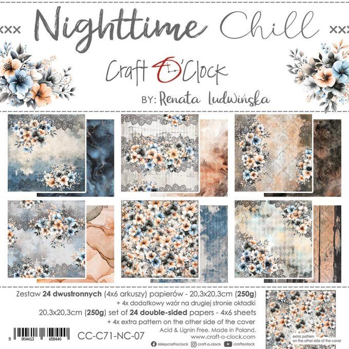 Ensemble de 24 feuilles, 20x20cm, collection : Nighttime chill - Craft O Clock, 250g