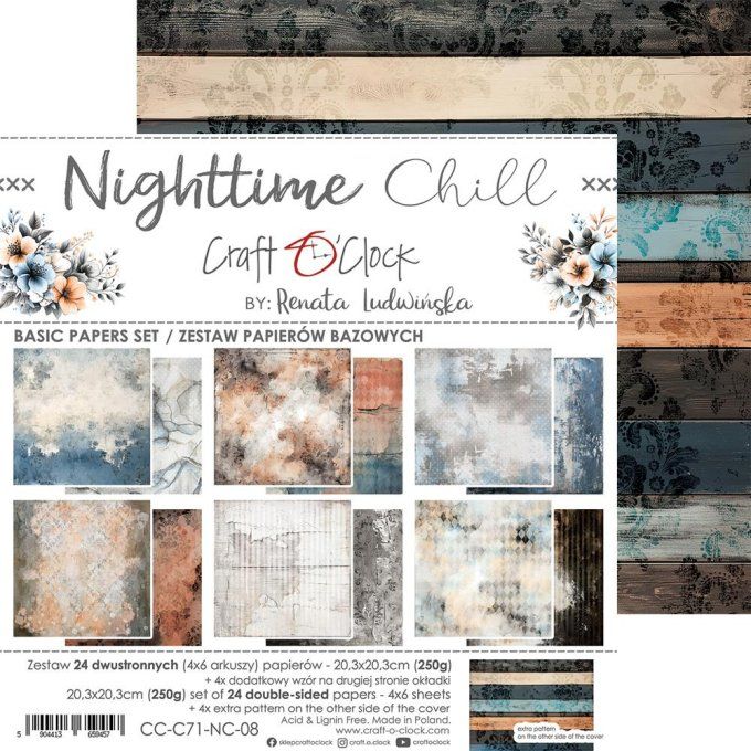 Ensemble de 24 feuilles, 20x20cm, collection : Nighttime chill - Craft O Clock, 250g