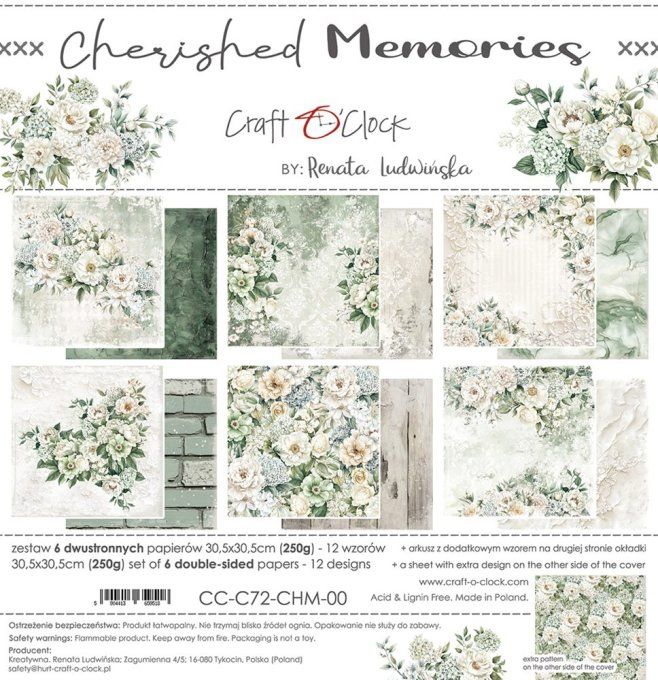 Ensemble de 6 feuilles, 30x30cm, collection : Cherished memories - Craft O Clock, 250g