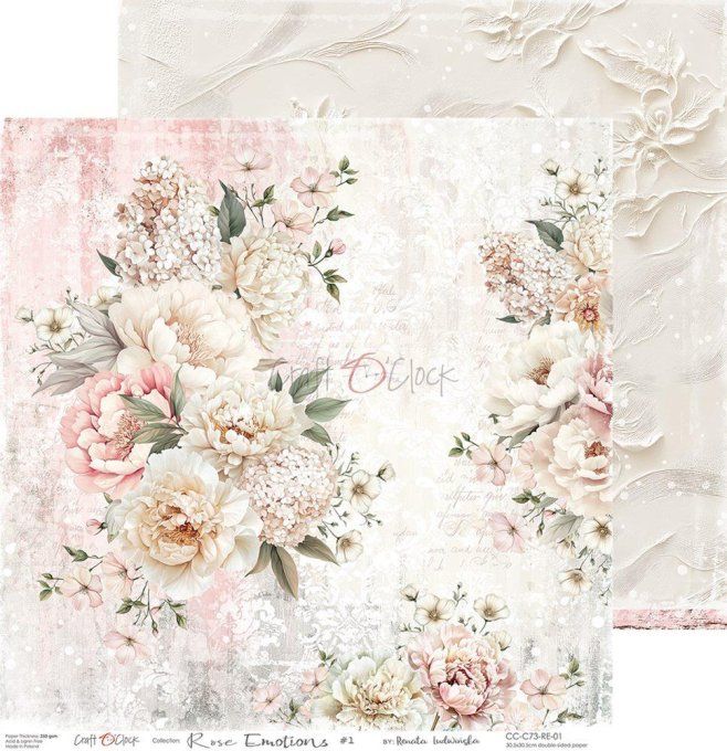 Ensemble de 6 feuilles, 30x30cm, collection : Rose Emotions - Craft O Clock, 250g