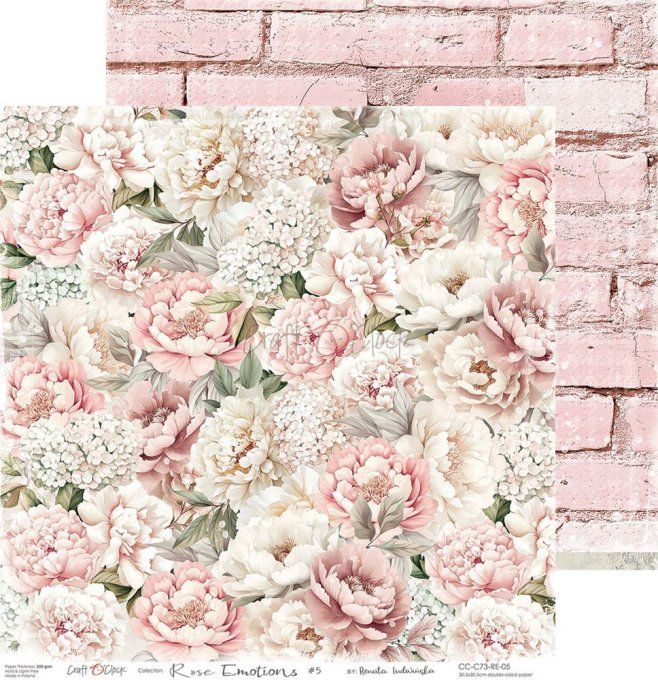 Ensemble de 6 feuilles, 30x30cm, collection : Rose Emotions - Craft O Clock, 250g