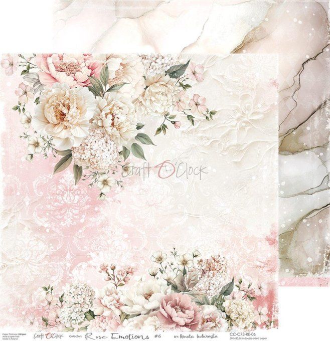 Ensemble de 6 feuilles, 30x30cm, collection : Rose Emotions - Craft O Clock, 250g