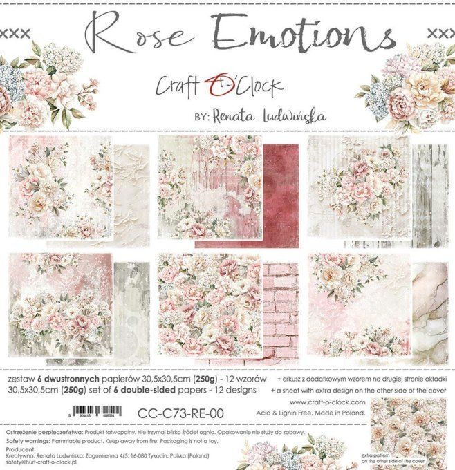 Ensemble de 6 feuilles, 30x30cm, collection : Rose Emotions - Craft O Clock, 250g