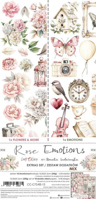 Ensemble de 18 feuilles, 15x30cm, collection : Rose Emotions, Craft O Clock, 250g, Mix