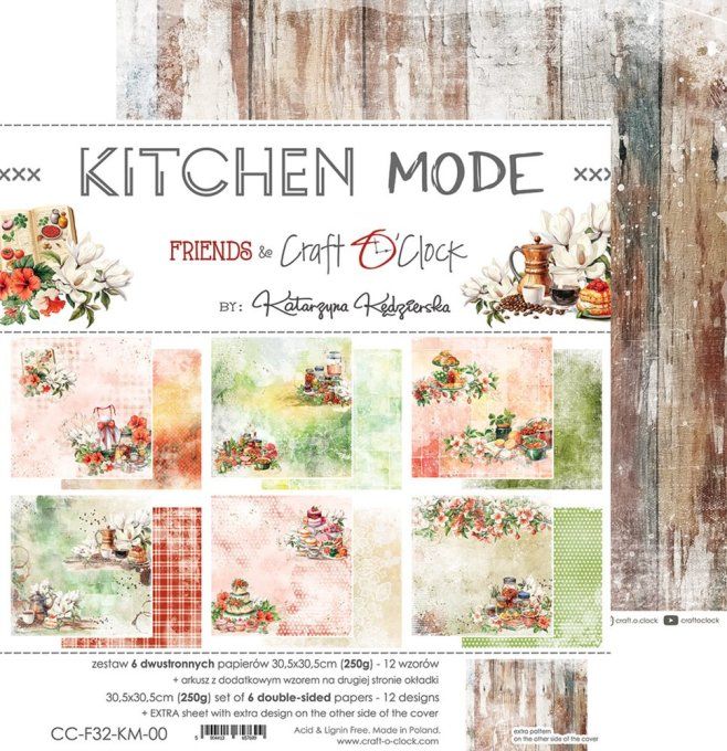 Ensemble de 6 feuilles, 30x30cm, collection : Kitchen mode - Craft O Clock, 250g