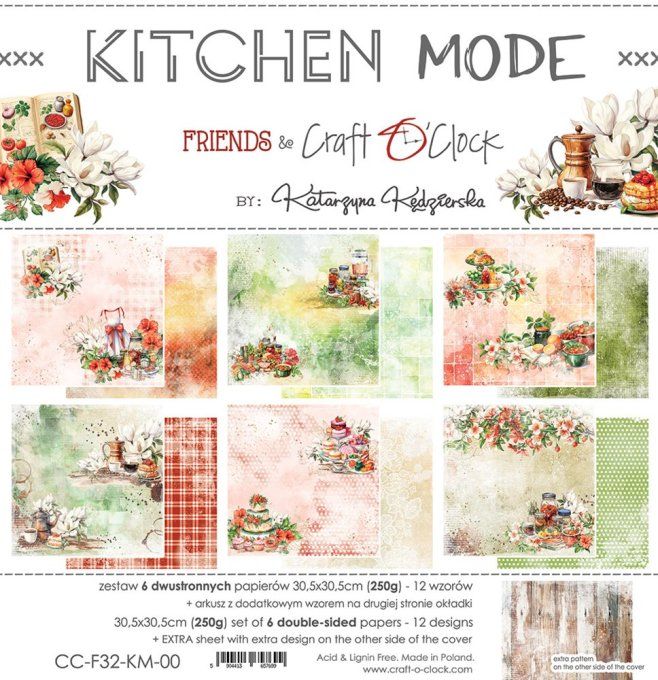 Ensemble de 6 feuilles, 30x30cm, collection : Kitchen mode - Craft O Clock, 250g