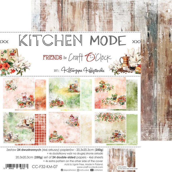 Ensemble de 24 feuilles, 20x20cm, collection : Kitchen mode - Craft O Clock, 250g 