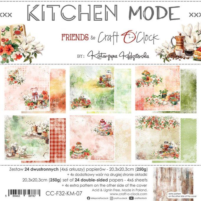 Ensemble de 24 feuilles, 20x20cm, collection : Kitchen mode - Craft O Clock, 250g 