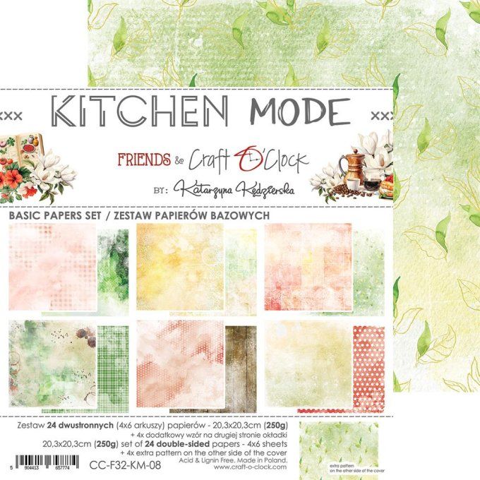 Ensemble de 24 feuilles, 20x20cm, collection : Kitchen mode - Craft O Clock, 250g 