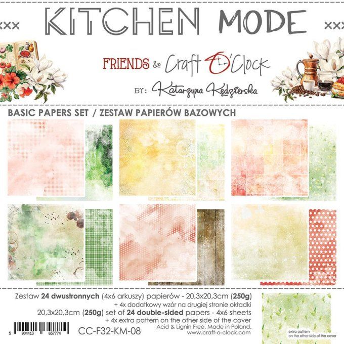 Ensemble de 24 feuilles, 20x20cm, collection : Kitchen mode - Craft O Clock, 250g 