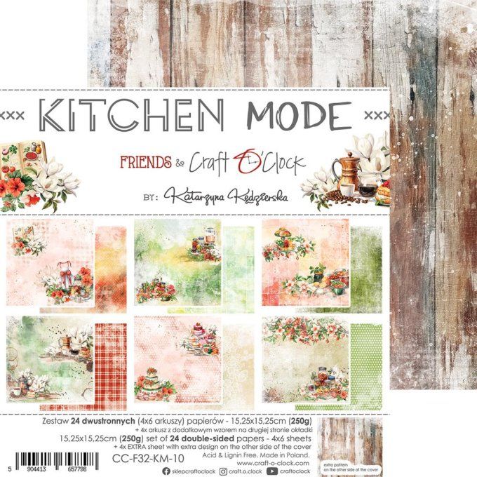 Ensemble de 24 feuilles, 15x15cm, collection : Kitchen mode - Craft O Clock, 250g