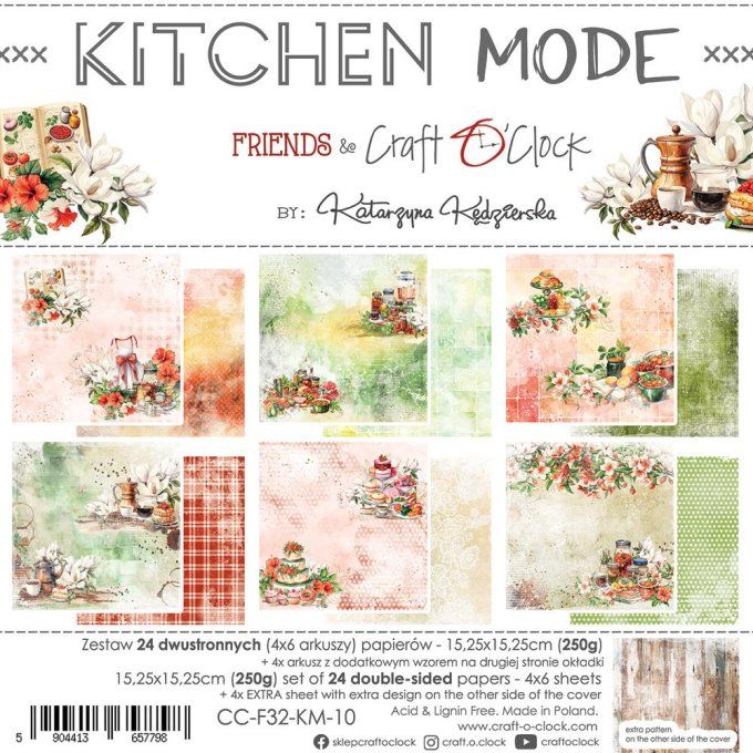 Ensemble de 24 feuilles, 15x15cm, collection : Kitchen mode - Craft O Clock, 250g