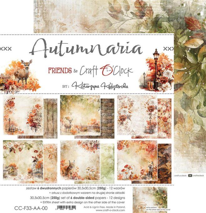 Ensemble de 6 feuilles, 30x30cm, collection : Autumnaria - Craft O Clock, 250g