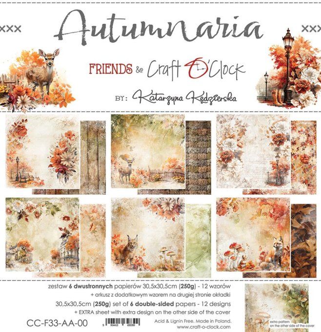 Ensemble de 6 feuilles, 30x30cm, collection : Autumnaria - Craft O Clock, 250g