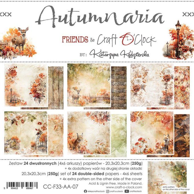 Ensemble de 24 feuilles, 20x20cm, collection : Autumnaria - Craft O Clock