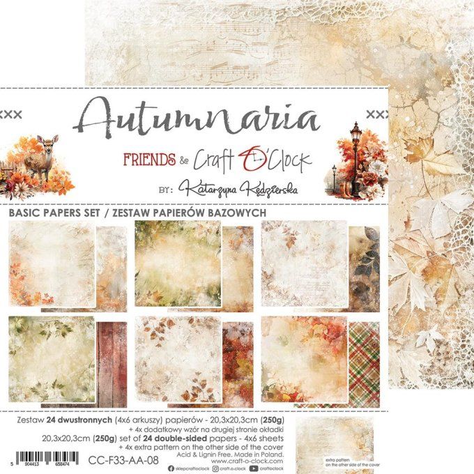 Ensemble de 24 feuilles, 20x20cm, collection : Autumnaria - Craft O Clock, 250g