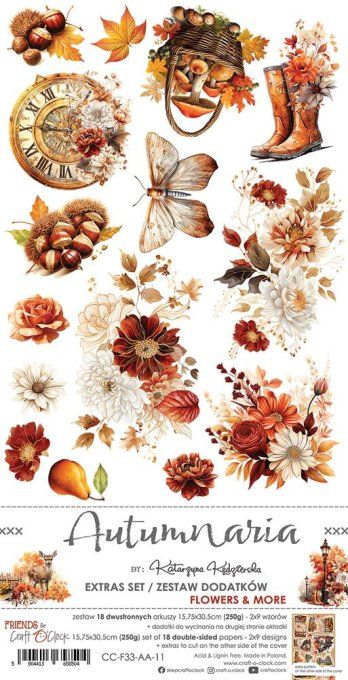 Ensemble de 18 feuilles, 15x30cm, collection : Autumnaria - Craft O Clock, 250g , Flowers & More