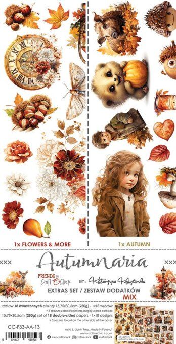 Ensemble de 18 feuilles, 15x30cm, collection : Autumnaria - Craft O Clock, 250g , Mix