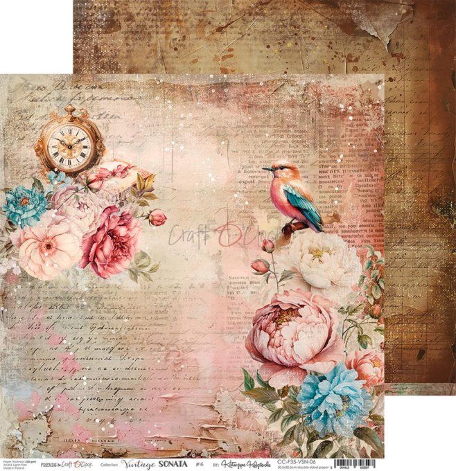 Ensemble de 6 feuilles, 30x30cm, collection : Vintage Sonata - Craft O Clock, 250g