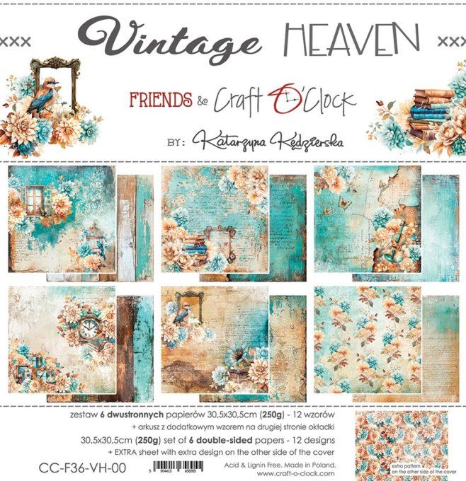 Ensemble de 6 feuilles, 30x30cm, collection : Vintage heaven - Craft O Clock, 250g