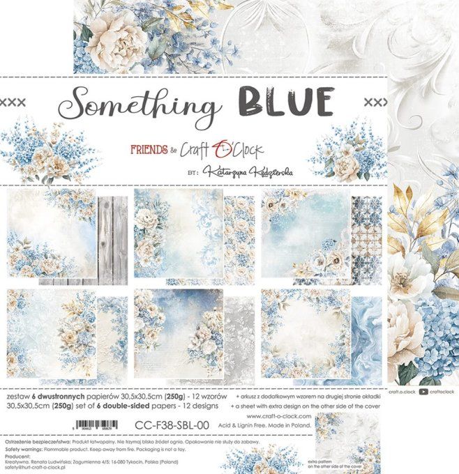 Ensemble de 6 feuilles, 30x30cm, collection : Something blue - Craft O Clock, 250g 