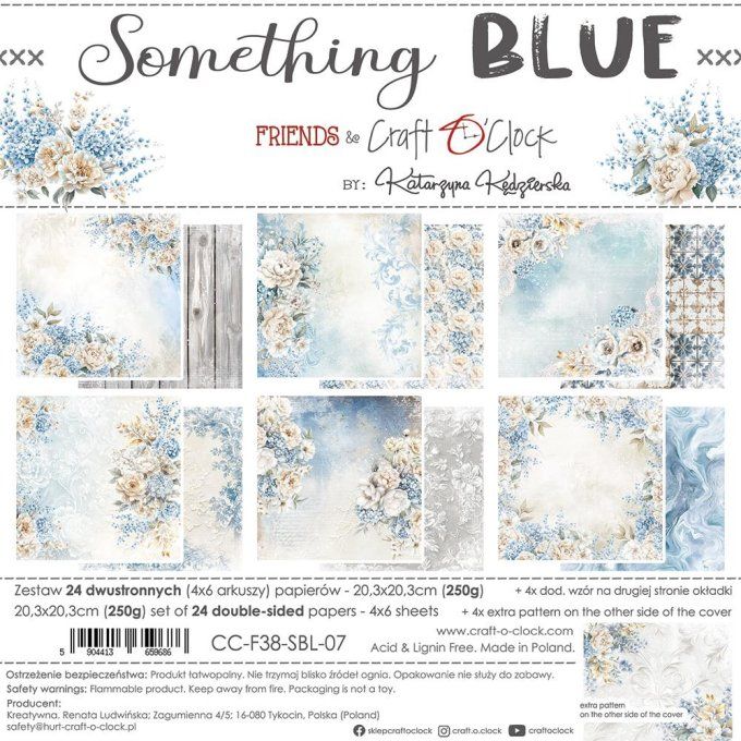 Ensemble de 24 feuilles, 20x20cm, collection : Something blue - Craft O Clock, 250g 