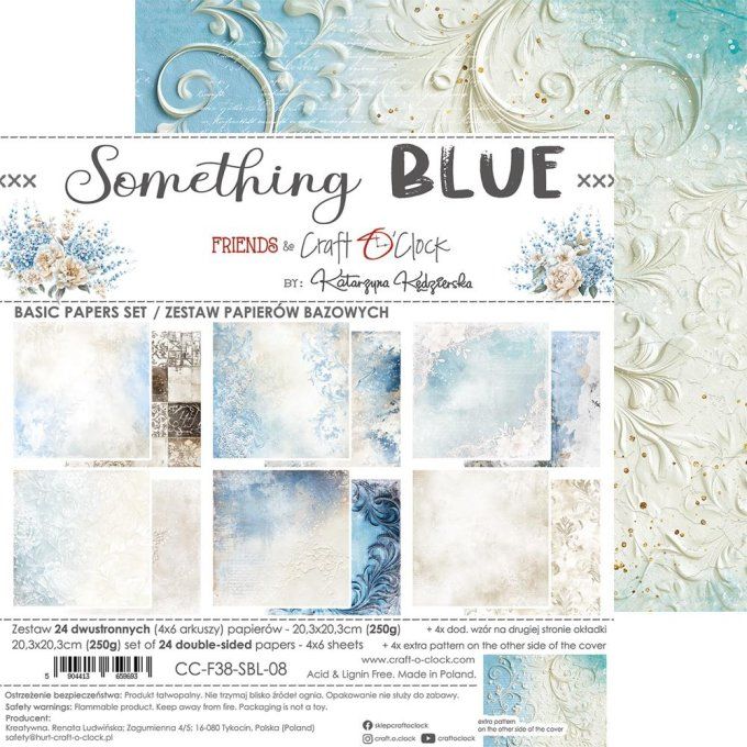 Ensemble de 24 feuilles, 20x20cm, collection : Something blue - Craft O Clock, 250g