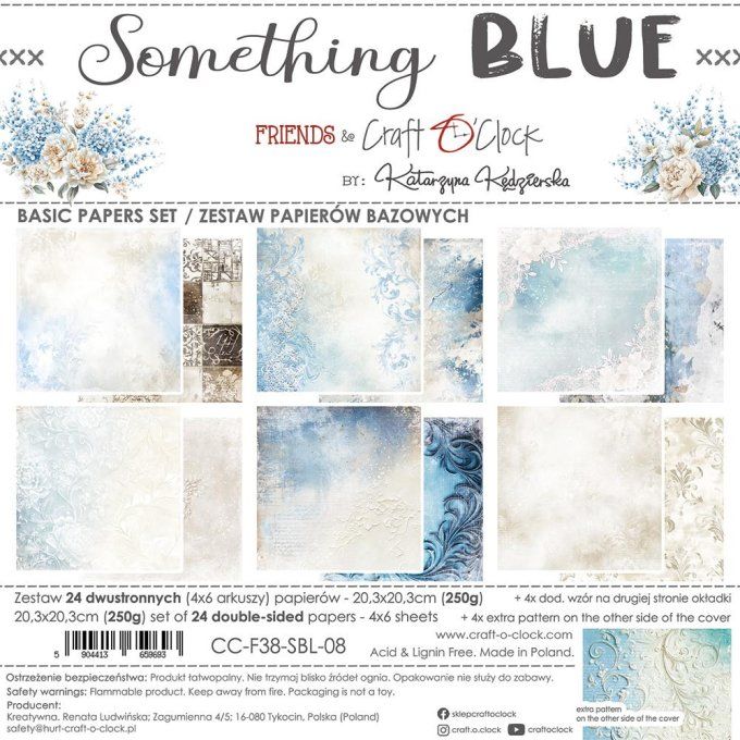 Ensemble de 24 feuilles, 20x20cm, collection : Something blue - Craft O Clock, 250g