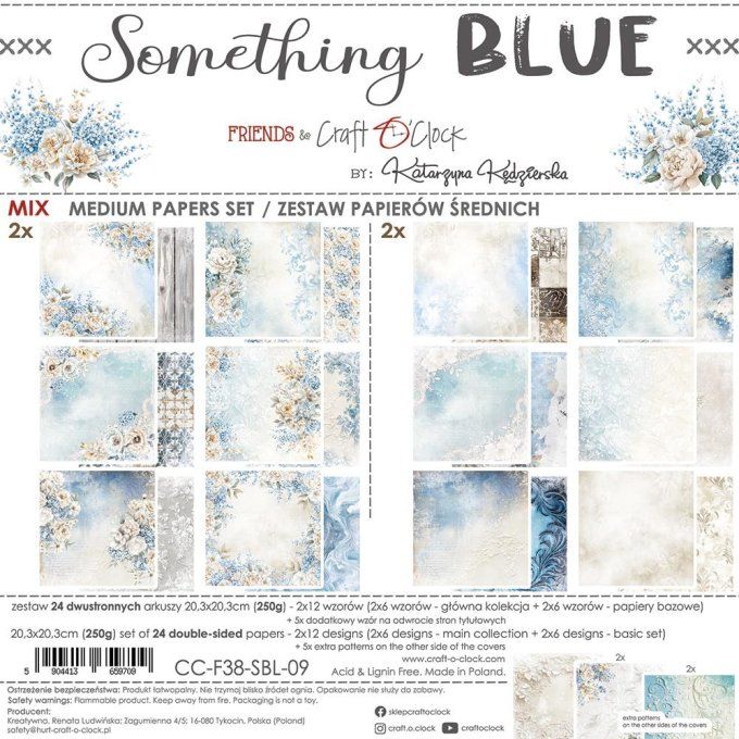 Ensemble de 24 feuilles, 20x20cm, collection : Something blue - Craft O Clock, 250g