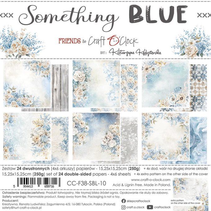 Ensemble de 24 feuilles, 15x15cm, collection : Something blue - Craft O Clock, 250g 