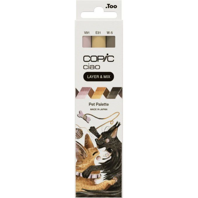 3 Feutres à alcool, Copic Ciao, set Pet palette - pointe pinceau et biseautée, à l'unité