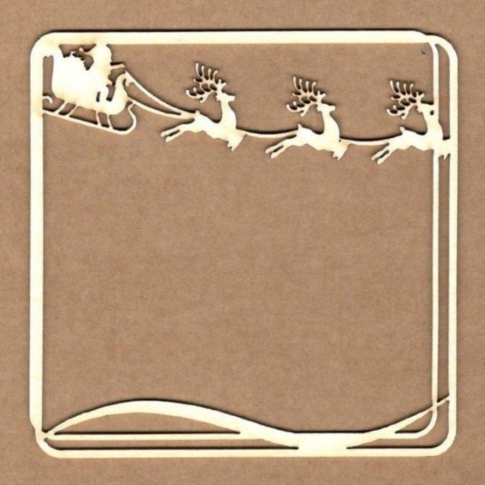 Chipboard - Cadre avec traineau du père Noël - Dimensions : 9.1x9.1cm 