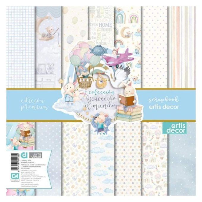 Ensemble de 12 feuilles + 2 feuilles vellum, 30x30cm - Bienvenida al mundo Nino