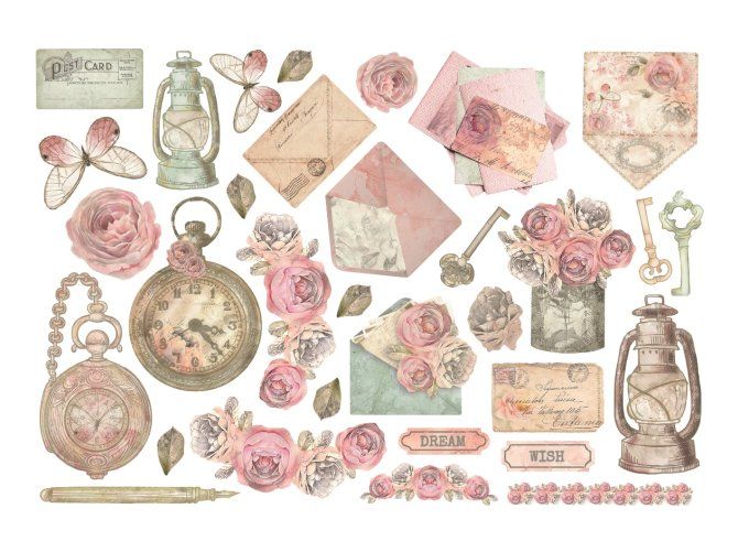 Die-cuts autocollants, collection : Shabby rose
