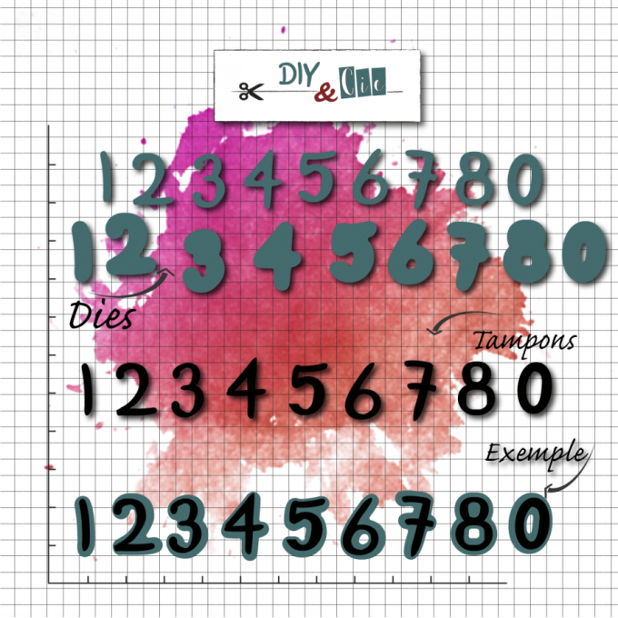  Dies/matrices de découpe et tampons, DIY & Cie, Duo Chiffres