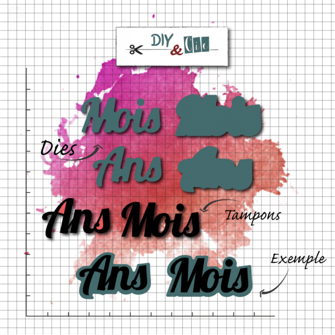 4 Dies/matrices de découpe + 2 tampons, DIY & Cie, Duo mois/Ans