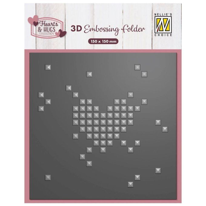 Classeur d'embossage, 3d - Nellie choice - Pixel heart - dimension 15x15cm environ