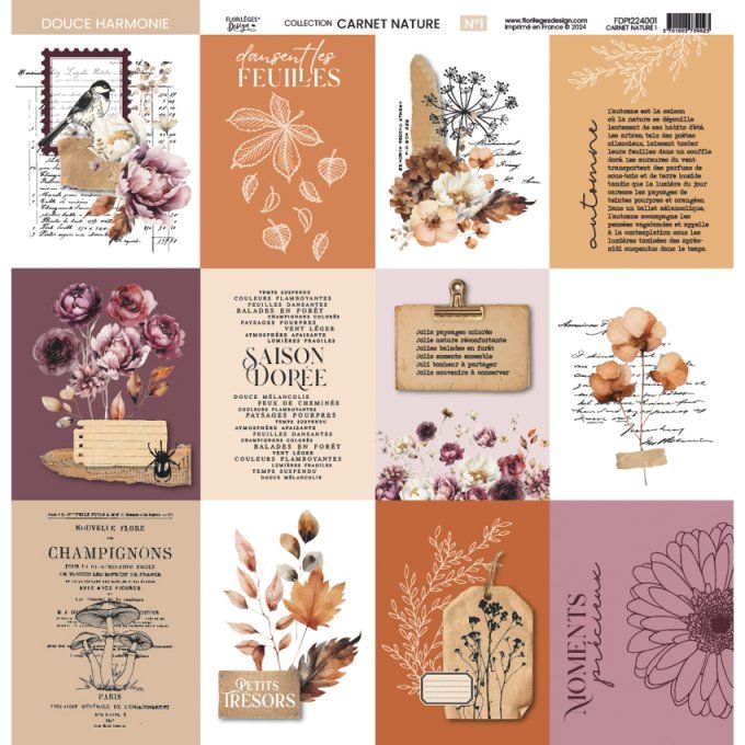 Florilèges Design, 30x30cm - Collection Carnet nature, 10 feuilles