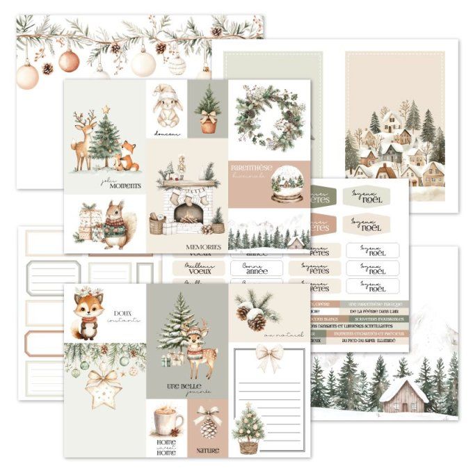 Florilèges Design, Kit créatif, Hiver cosy, 24 feuilles motif recto, dimension 14.8x21cm