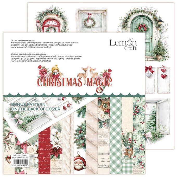 LemonCraft - Bloc de 6 feuilles, 30x30cm - Christmas magic - 250g 