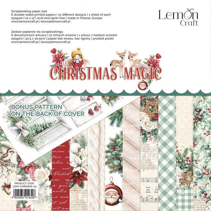 LemonCraft - Bloc de 6 feuilles, 30x30cm - Christmas magic - 250g 