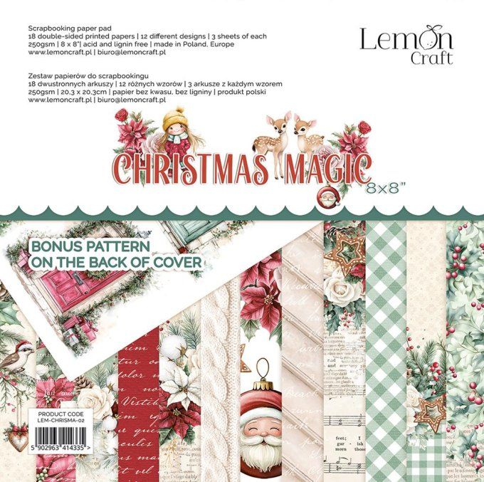 LemonCraft - Bloc de 18 feuilles, 20x20cm - Christmas magic - 250g