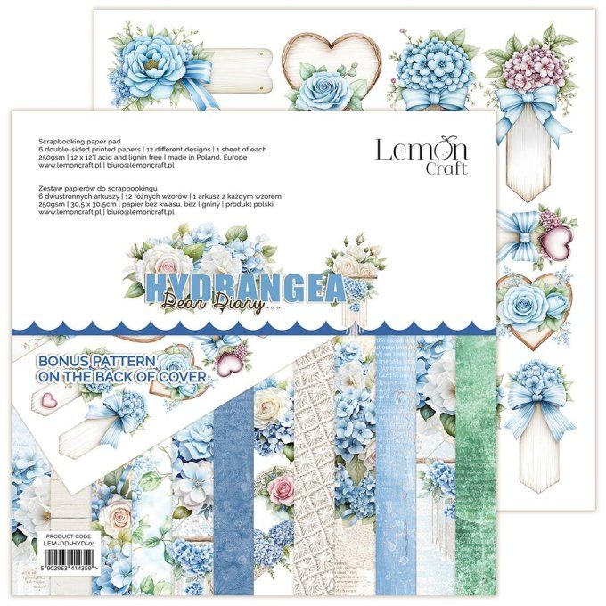 LemonCraft - Bloc de 6 feuilles, 30x30cm - Hydrangea - 250g 