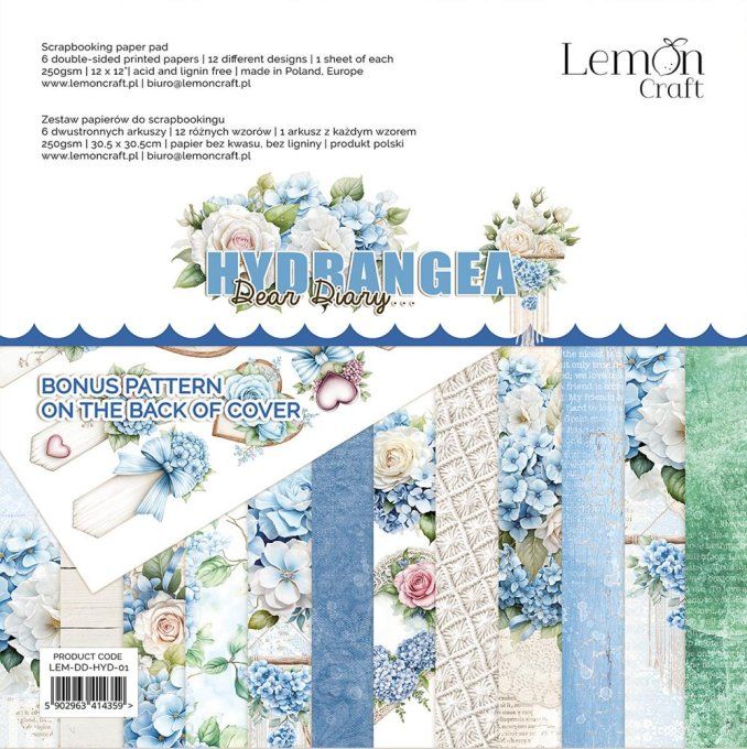 LemonCraft - Bloc de 6 feuilles, 30x30cm - Hydrangea - 250g 