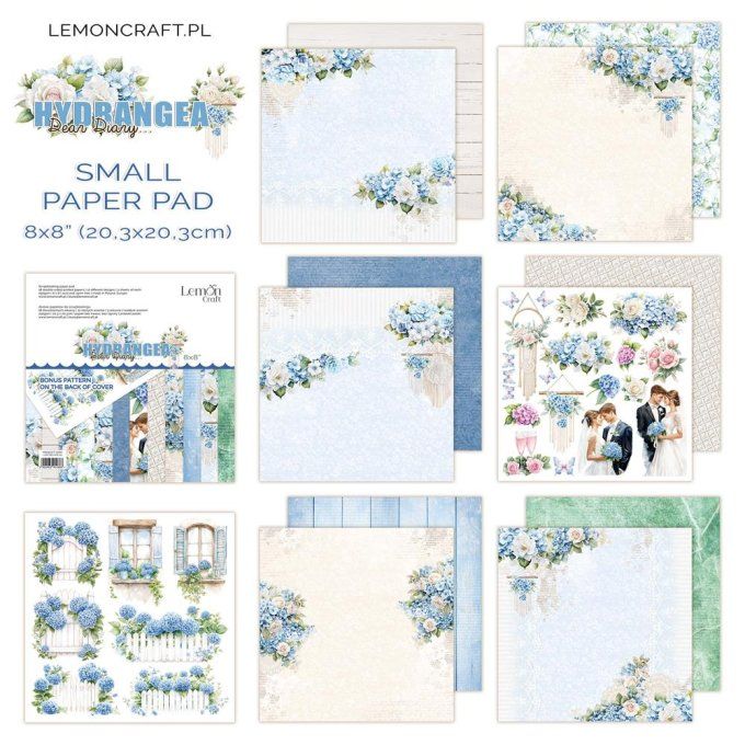 LemonCraft - Bloc de 18 feuilles, 20x20cm - Hydrangea - 250g 