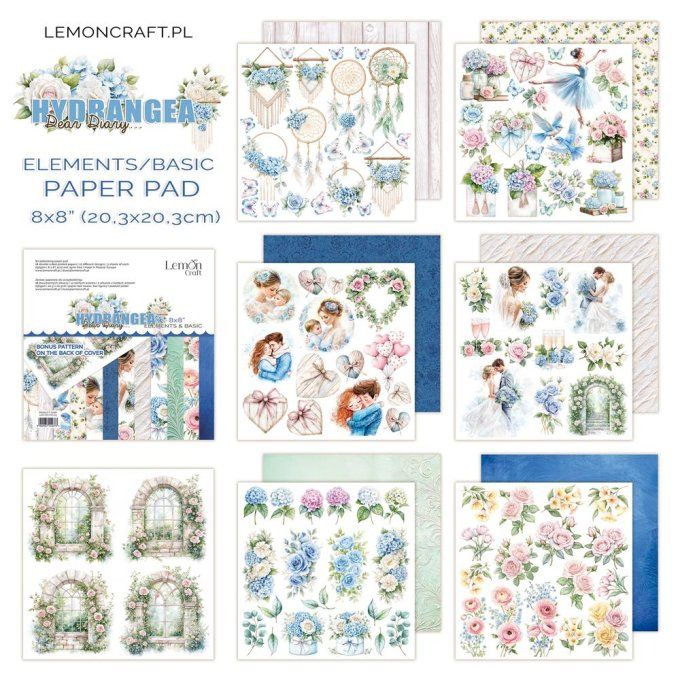 LemonCraft - Bloc de 18 feuilles, 20x20cm - Hydrangea - 250g - Elements and basic